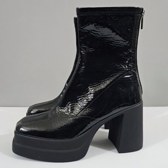 NEW Free People Double Stack Ankle Boot EU Size 40 Black Patent Leather Platform - Picture 1 of 14